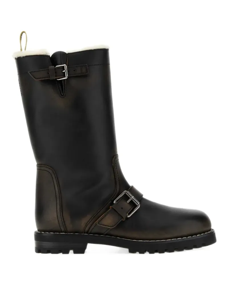 Fendi Commando dark brown leather and white shearling boots - Schwarz Schwarz