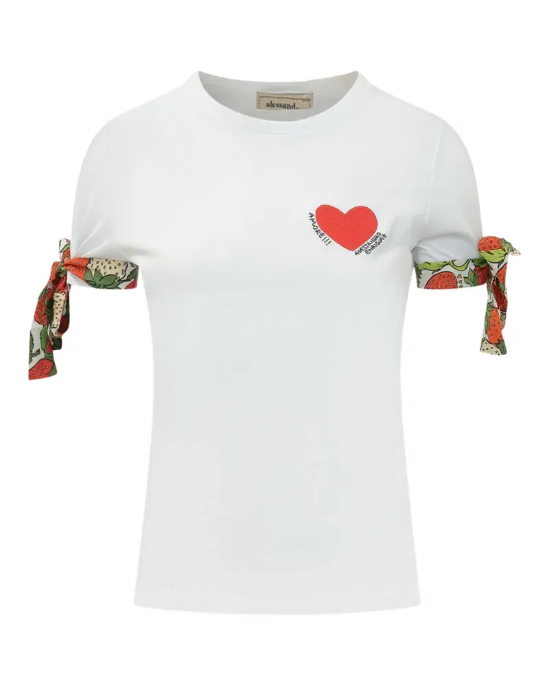 Alessandro Enriquez heart-embroidered tie-cuff T-shirt - Weiß Weiß