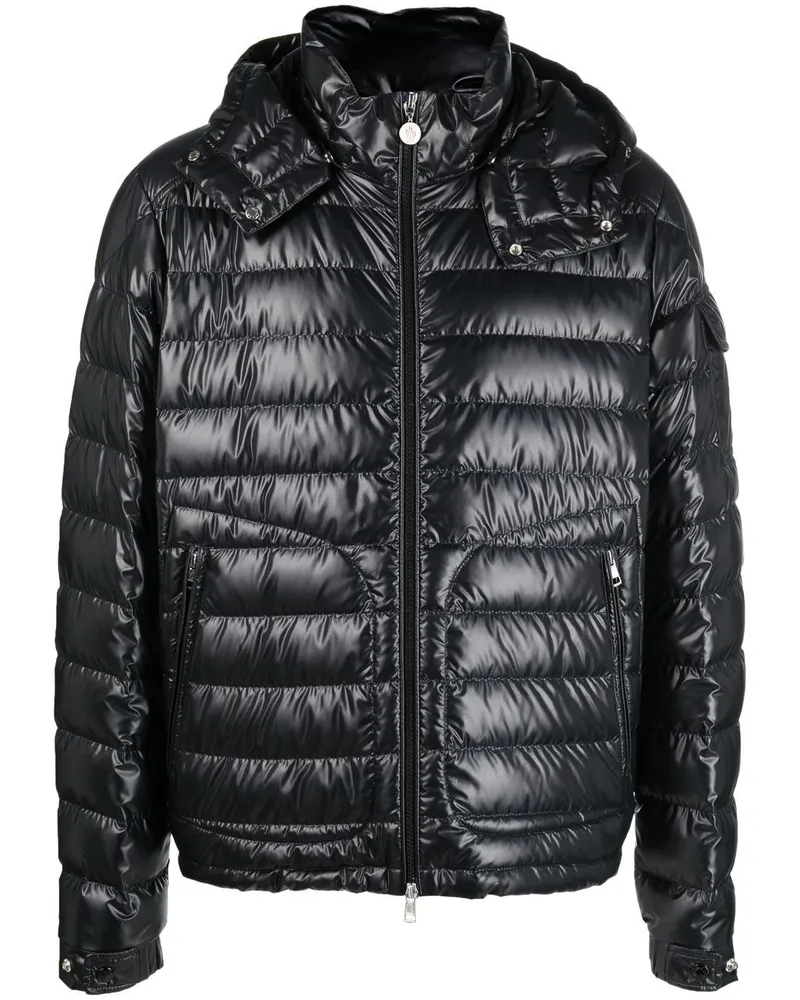 Moncler Daunenjacke mit Logo-Patch - Schwarz Schwarz