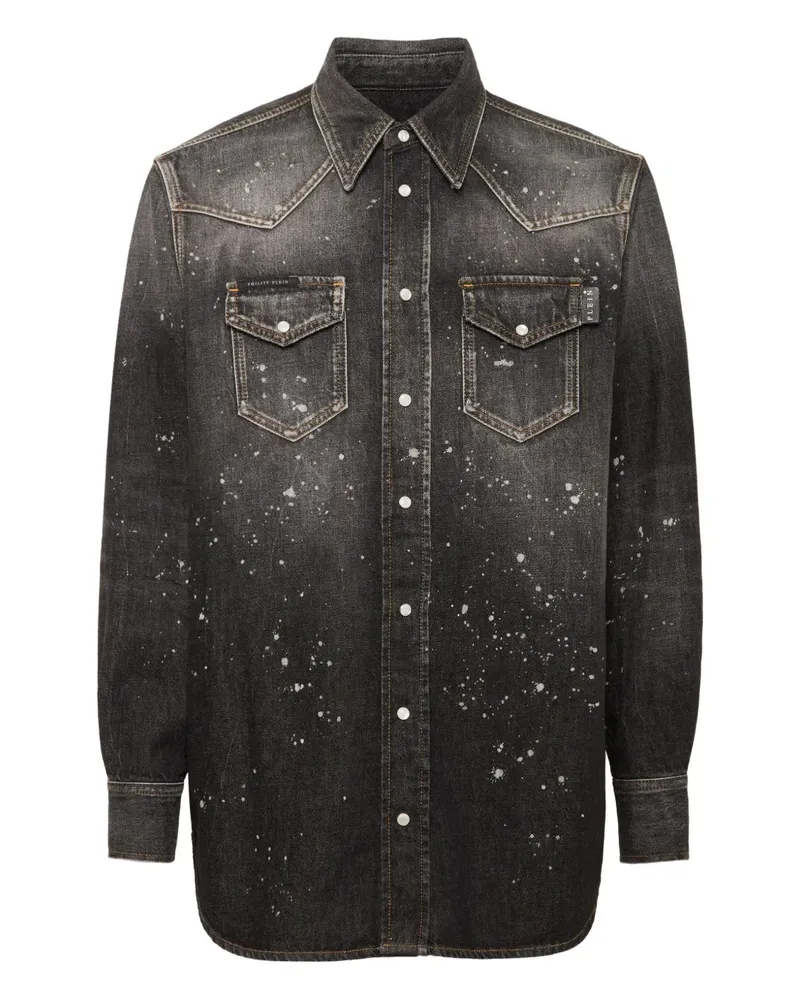 Philipp Plein Jeanshemd im Oversized-Look - Schwarz Schwarz