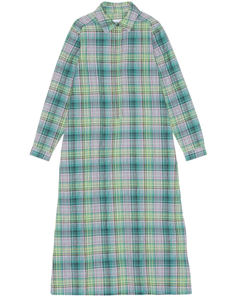 Ganni Kariertes Seersucker-Hemdkleid - Blau Blau