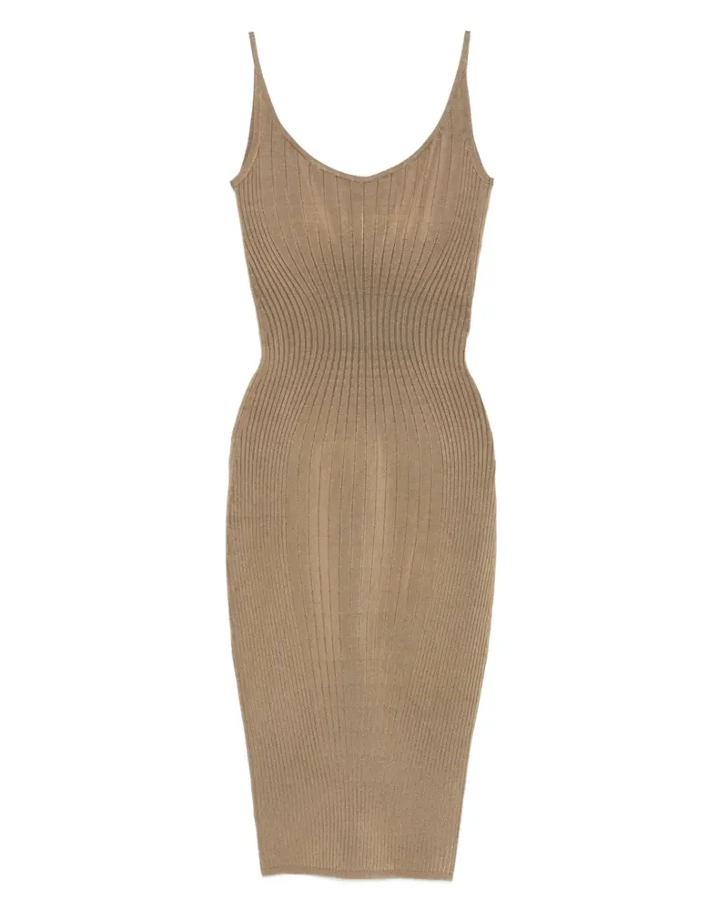 Thierry Mugler Geripptes Kleid mit Spaghettiträgern - Nude Nude