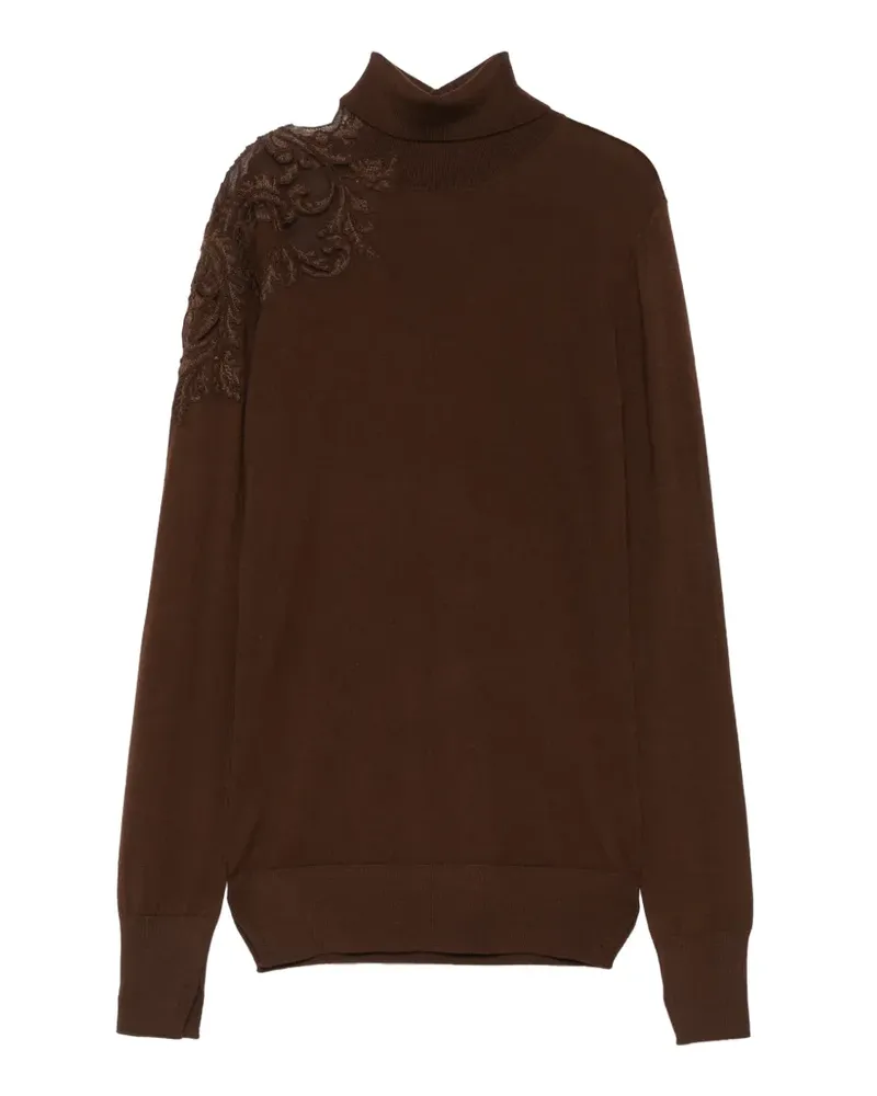 Ermanno Scervino Rollkragenpullover mit Spitzeneinsätzen - Braun Braun