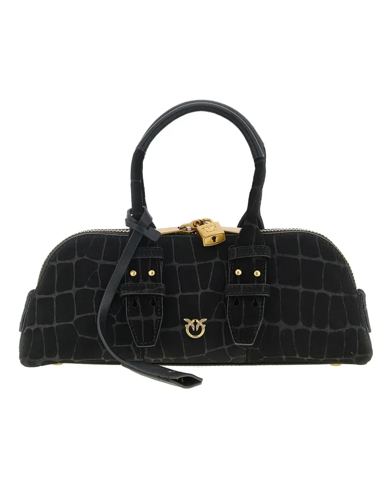Pinko coconut-print metal logo handbag - Schwarz Schwarz