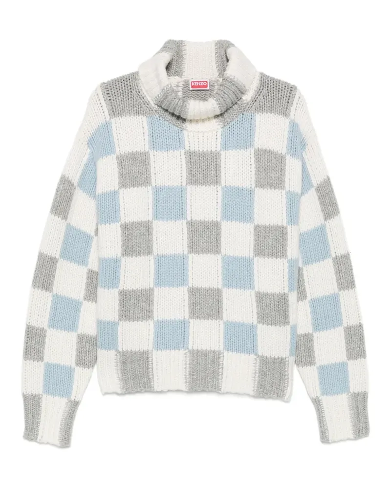 Kenzo Rollkragenpullover mit Schachbrettmuster - Weiß Weiß