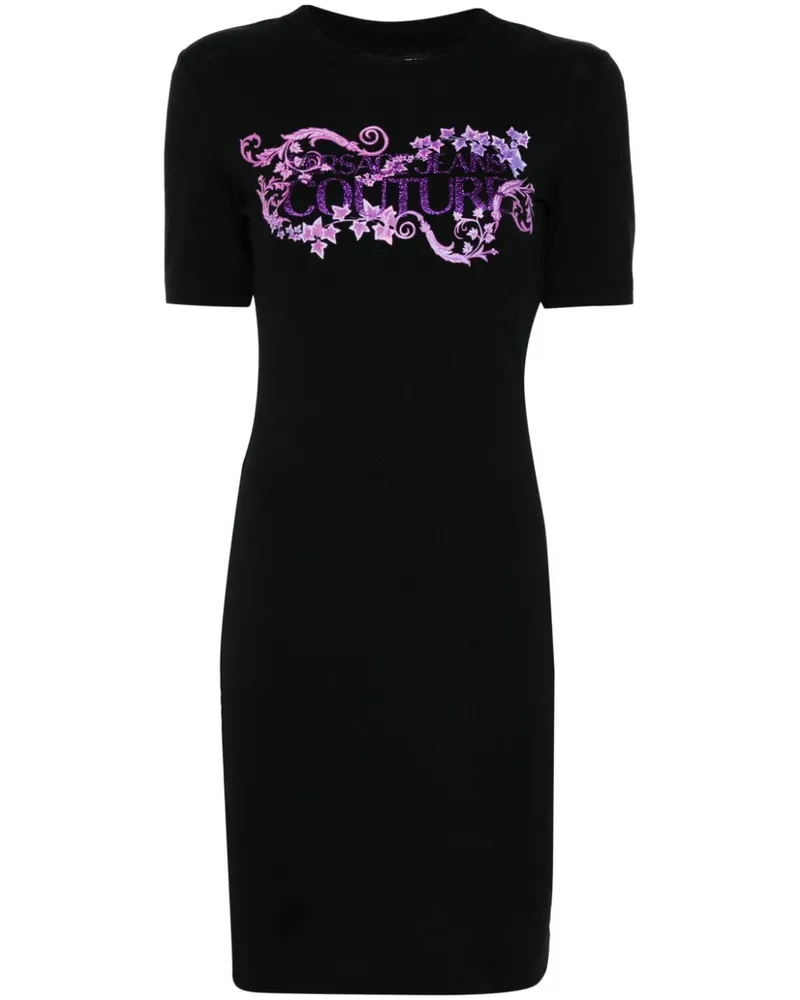 Versace Jeans T-Shirtkleid mit Logo-Print Schwarz