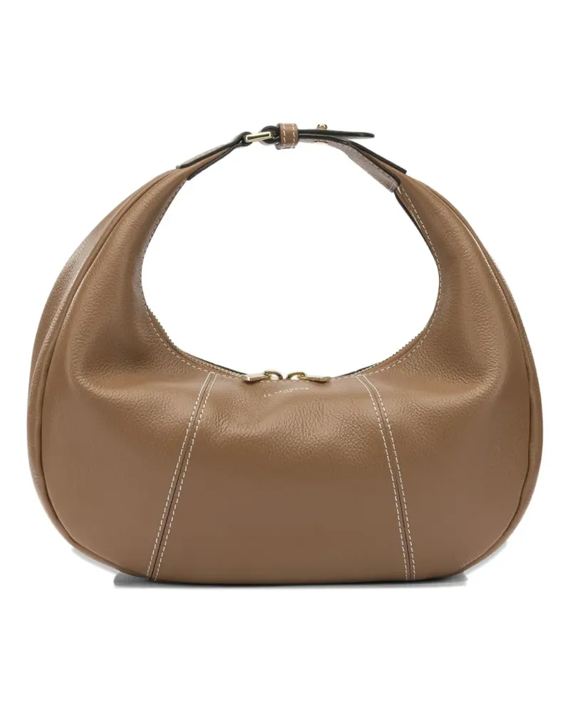 Le Tanneur small contrast-stitch pebbled shoulder bag - Braun Braun