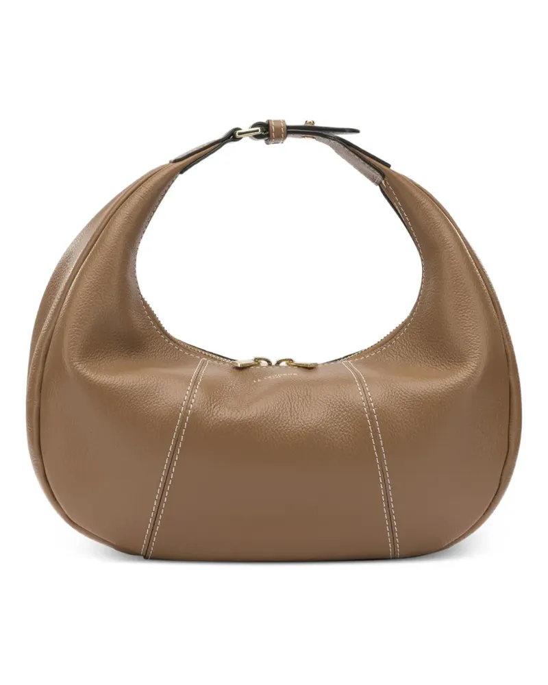 Le Tanneur small contrast-stitch pebbled shoulder bag - Braun Braun