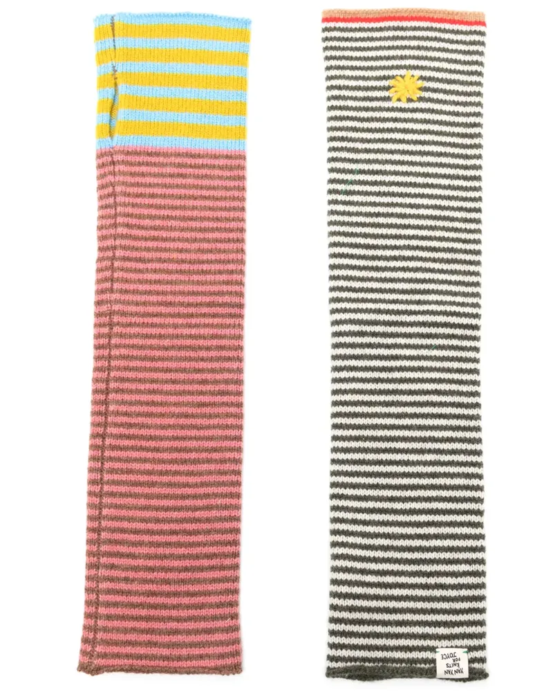 YANYAN KNITS Gestreifte Handschuhe mit Logo-Stickerei - Mehrfarbig Mehrfarbig