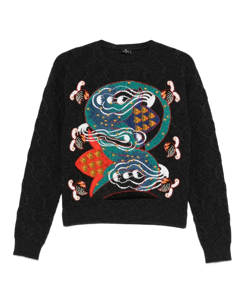 Etro Bestickter Pullover mit Zopfmuster - Grau Grau