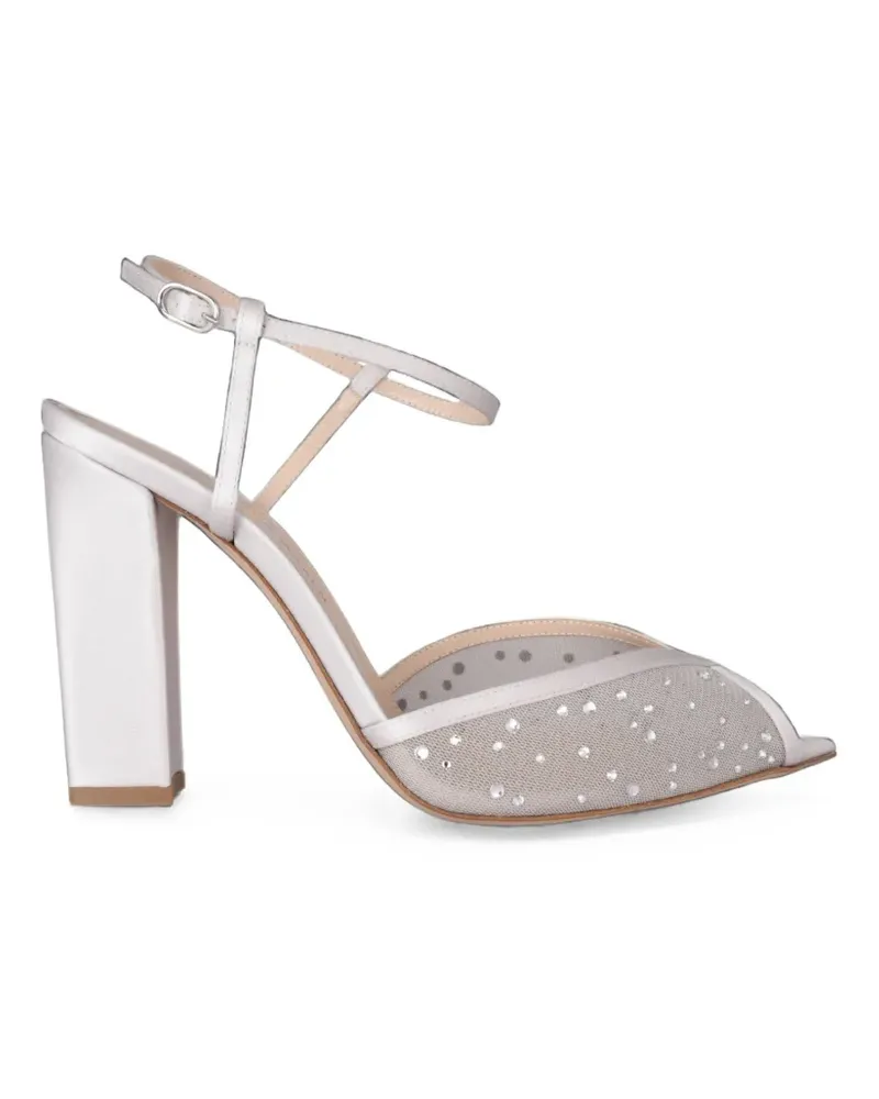 Andrea Wazen Kristallverzierte Katy Sandalen mit Mesh-Einsatz - Silber Silber