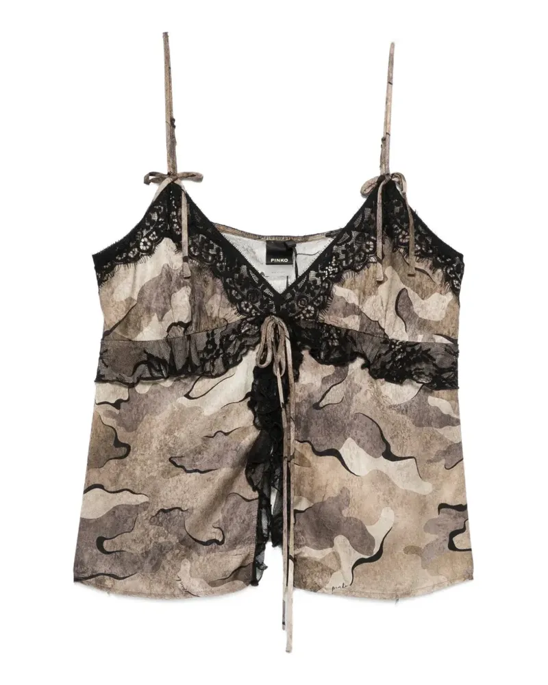Pinko camouflage-print lace-trim top - Nude Nude