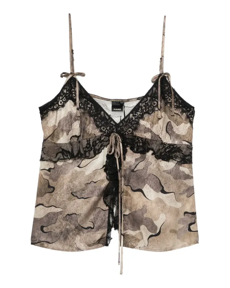 Pinko camouflage-print lace-trim top - Nude Nude