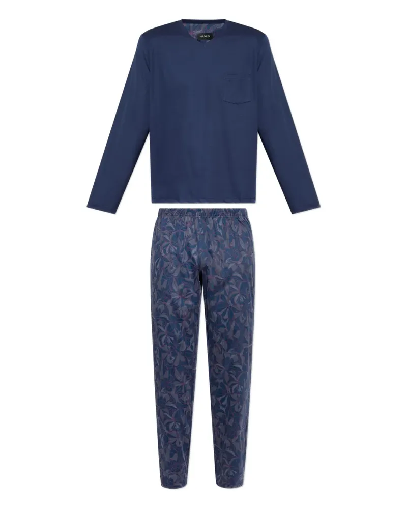 Hanro pocket V-neck pajama - Blau Blau