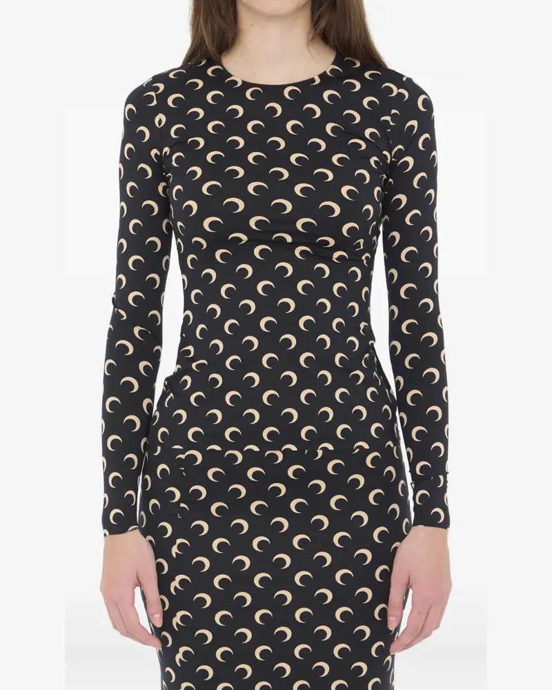 Marine Serre Crescent Moon-print long-sleeve top - Schwarz Schwarz
