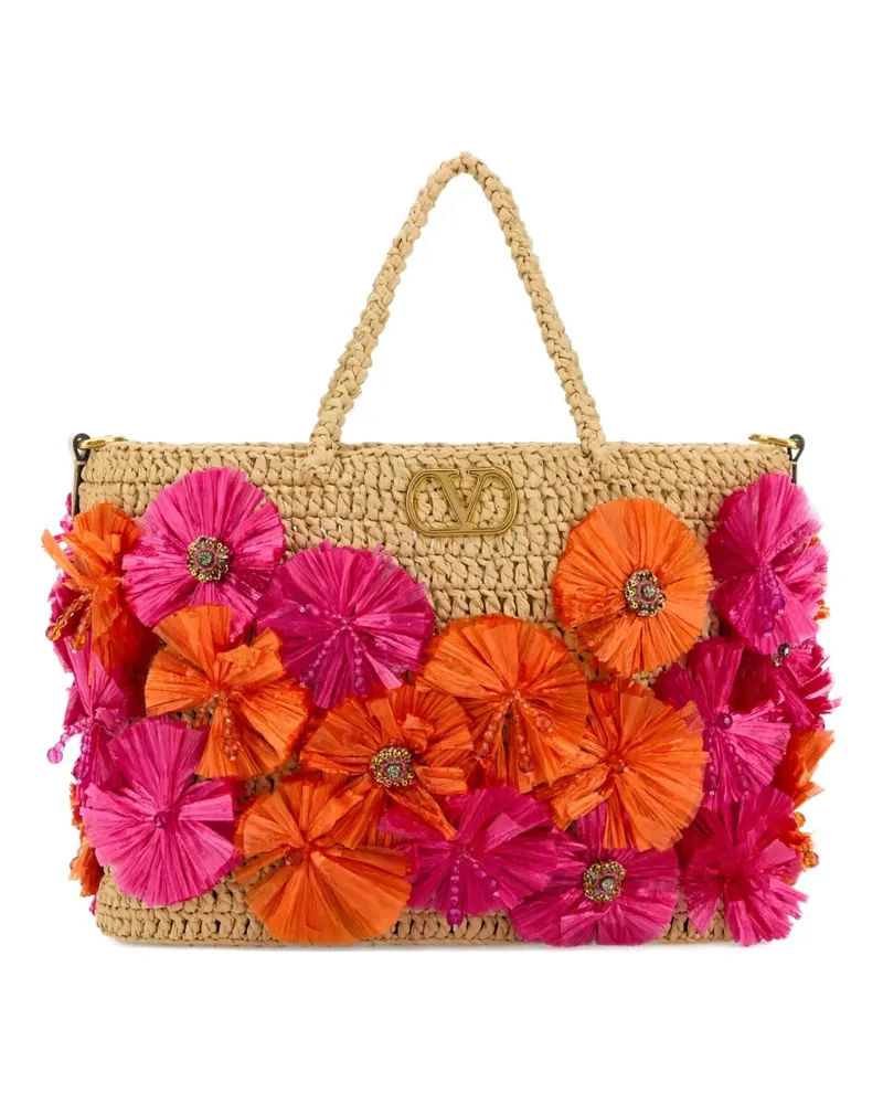 Valentino Garavani VLogo Shopper aus Raffiabast - Nude Nude