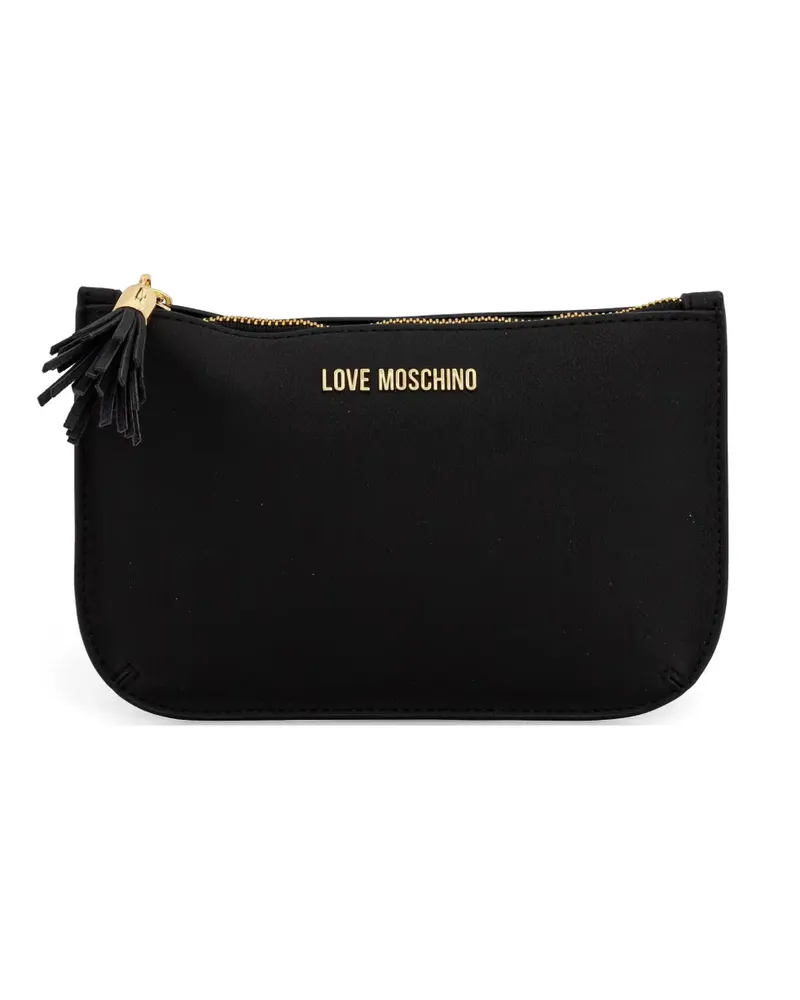 Moschino tassel-detail logo-plaque clutch bag - Schwarz Schwarz