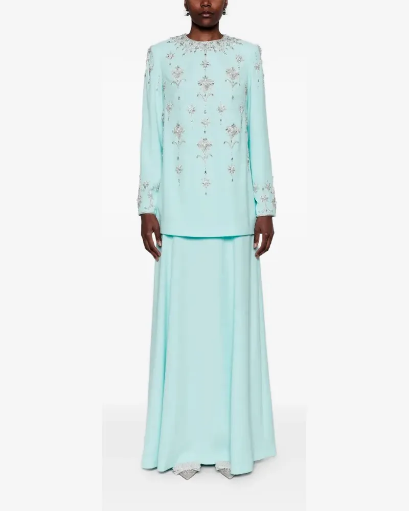 Dina Melwani crystal-embellished long-sleeve maxi dress - Blau Blau