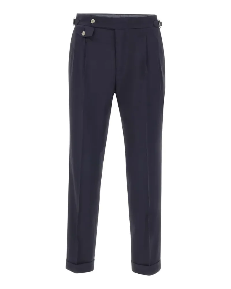 BARBA pleat buckle virgin wool trousers - Blau Blau