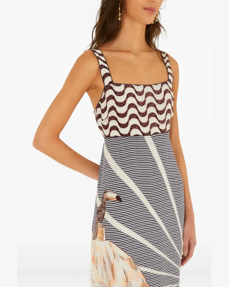 FARM Rio graphic-print square-neck midi dress - Nude Nude