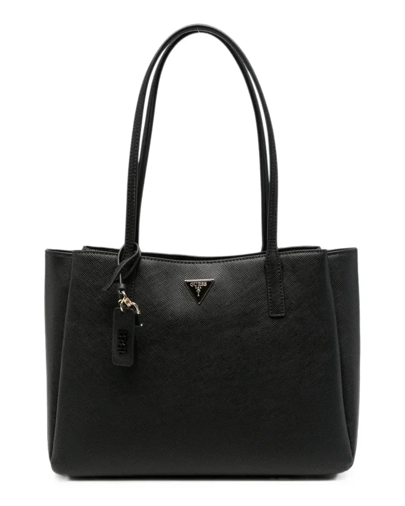 Guess saffiano-effect logo-plaque tote bag - Schwarz Schwarz
