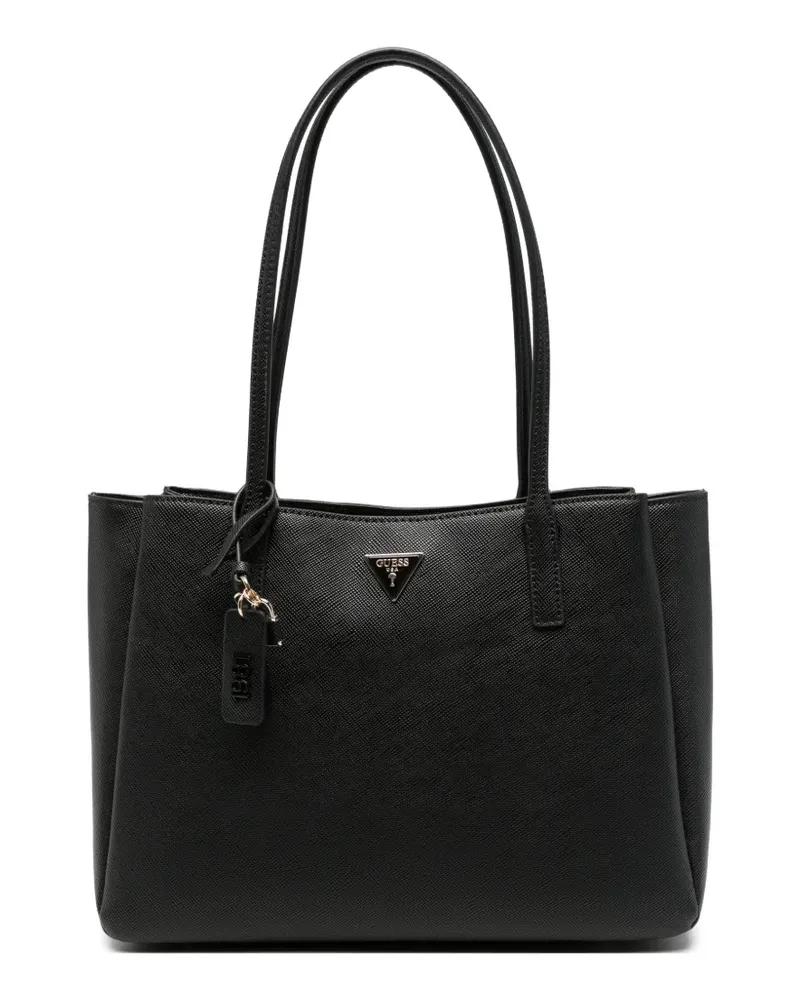 Guess Patsie Tote Bag mit Logo-Schild in Saffiano-Optik - Schwarz Schwarz
