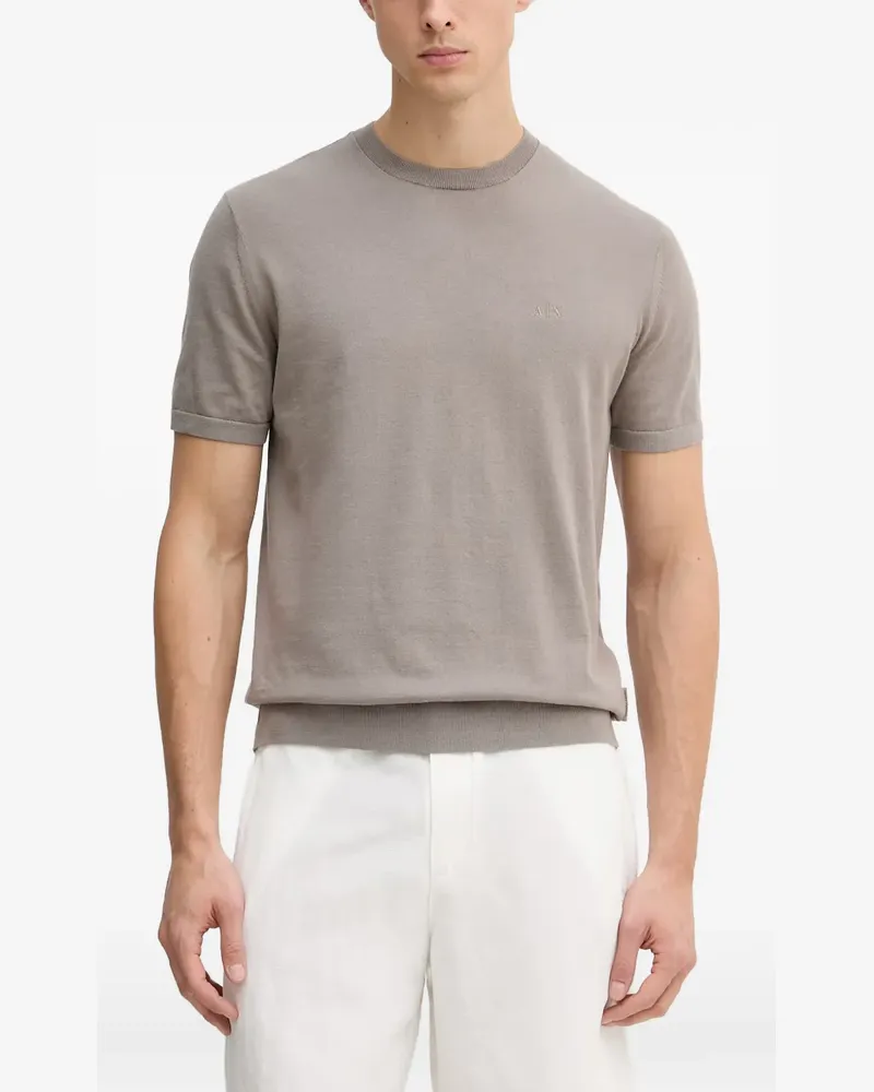 Armani Exchange Gestricktes T-Shirt mit Logo-Stickerei - Nude Nude