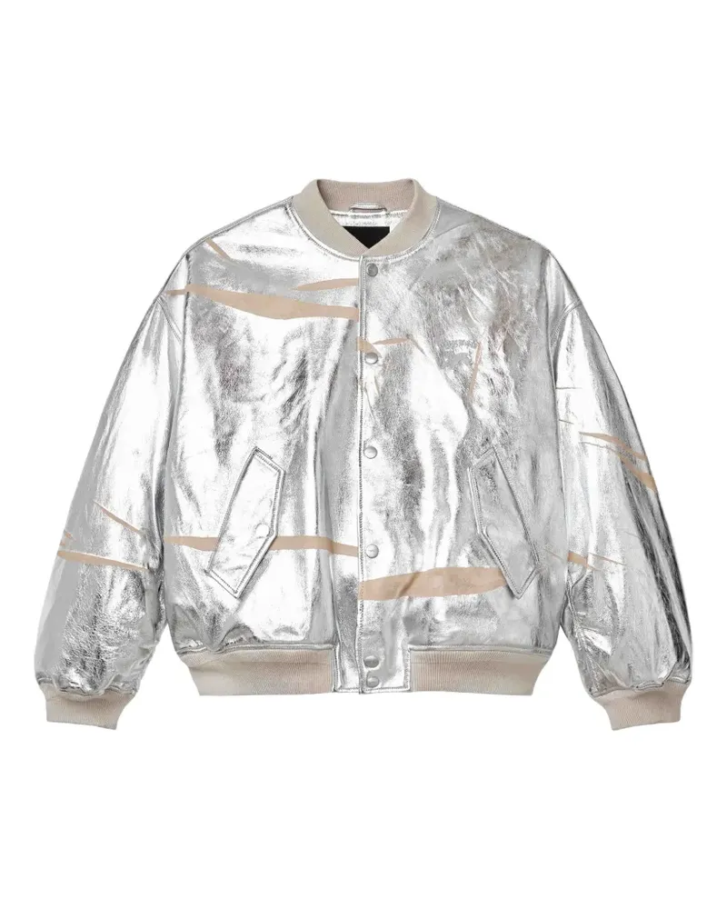 PURPLE BRAND metallic-effect leather bomber jacket - Silber Silber