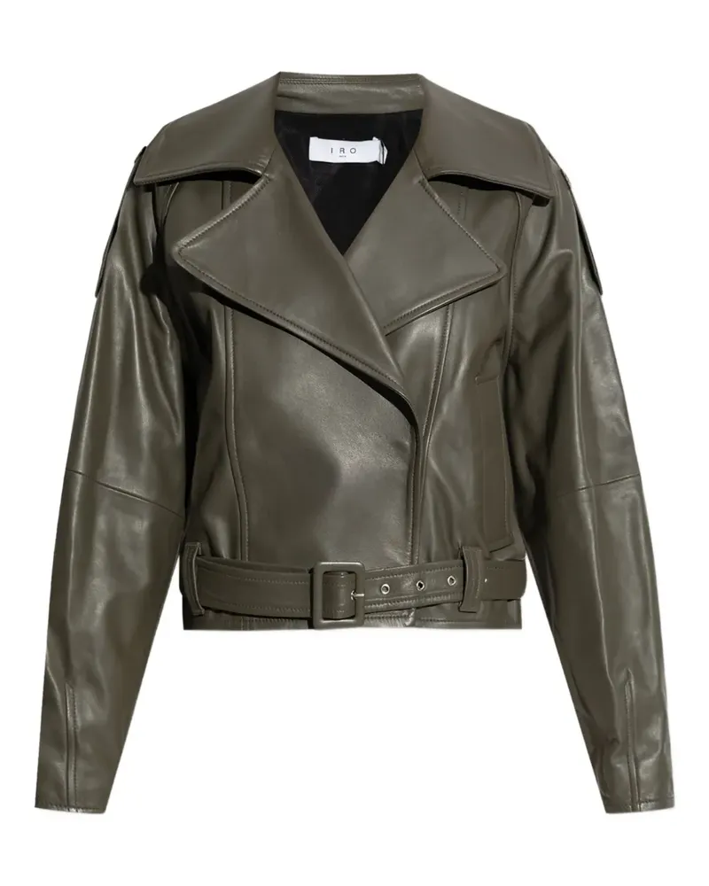 IRO Lederjacke mit Gürtel - Grün Grün