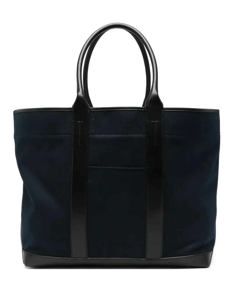 Tom Ford leather-trimmed canvas tote bag - Blau Blau