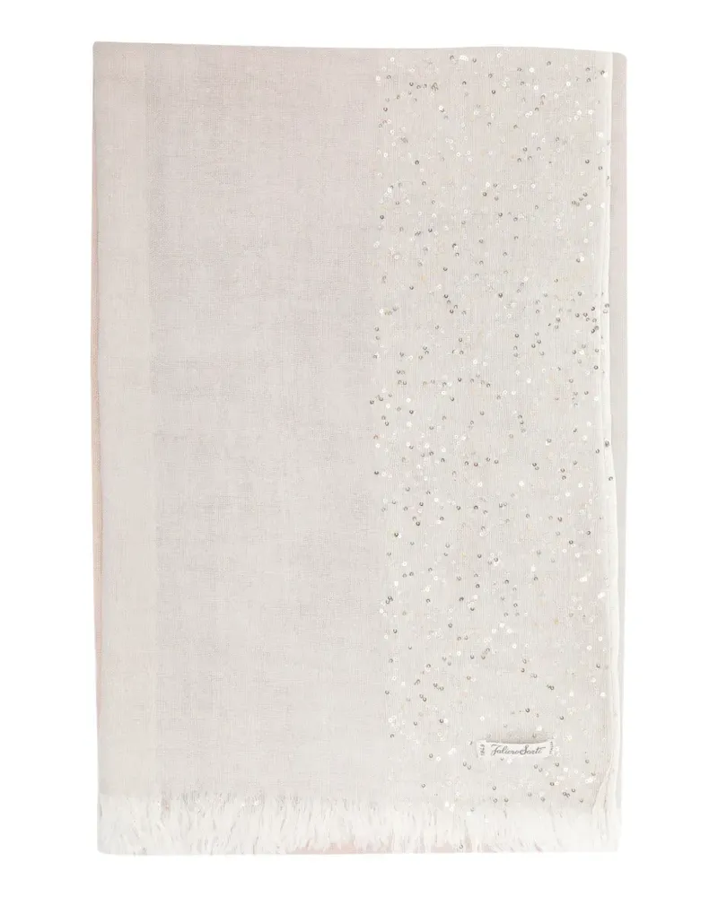 Faliero Sarti Dania sequin-embellished fringed scarf - Nude Nude