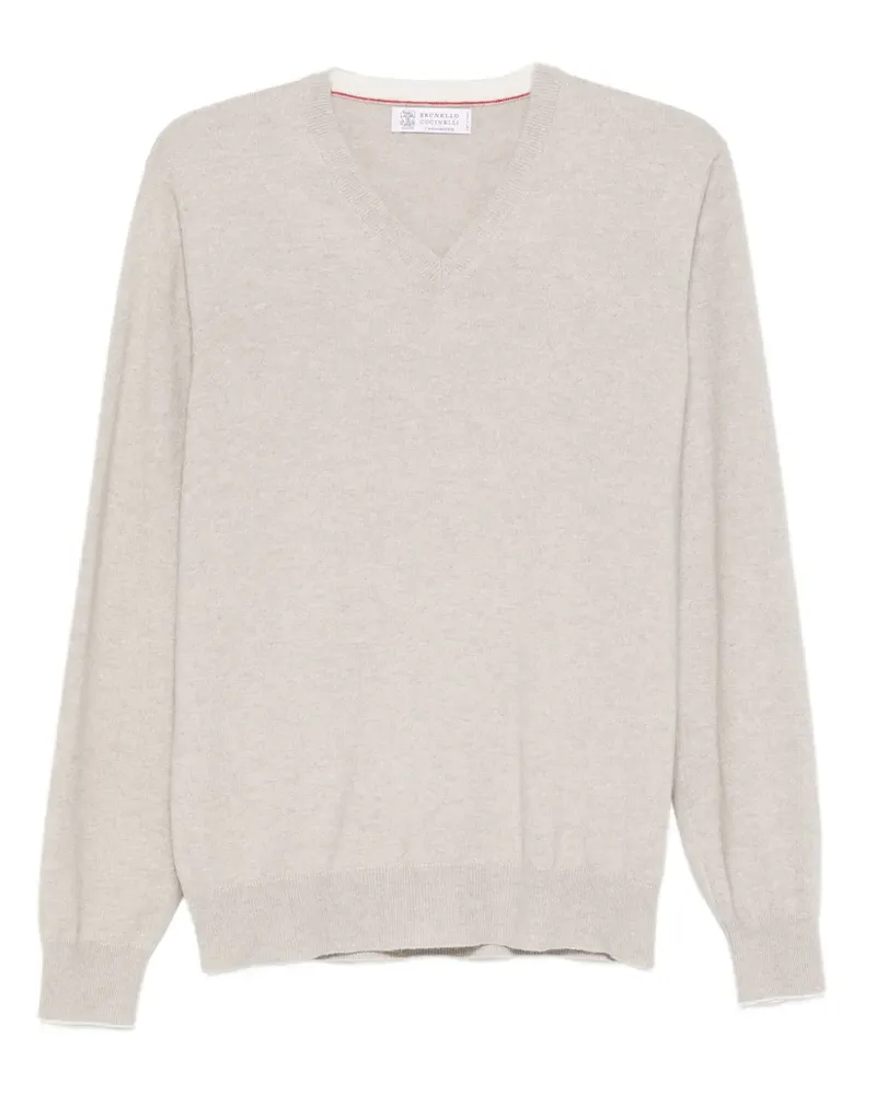 Brunello Cucinelli Kaschmirpullover mit V-Ausschnitt - Nude Nude