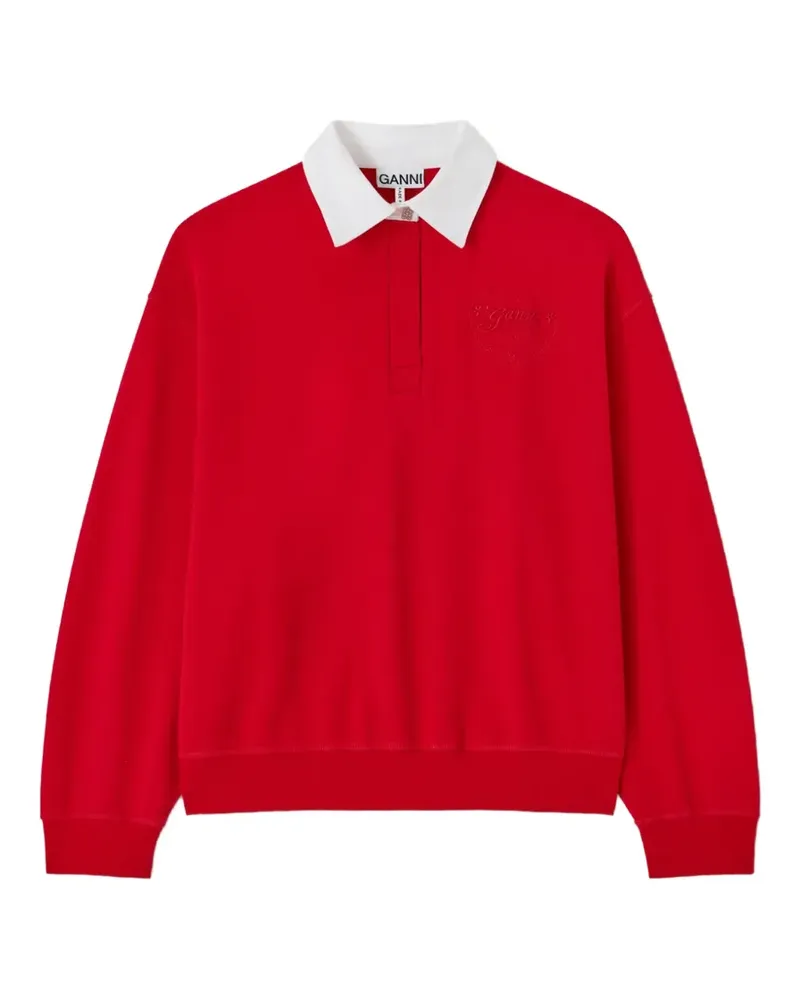 Ganni Poloshirt mit Herz-Stickerei - Rot Rot