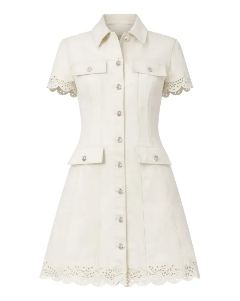 Self-Portrait eyelet collared mini dress - Nude Nude