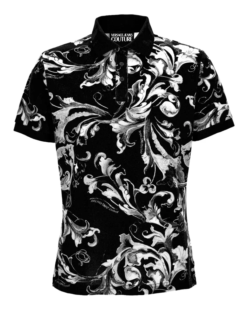 Versace Jeans Poloshirt mit barockem Print - Schwarz Schwarz