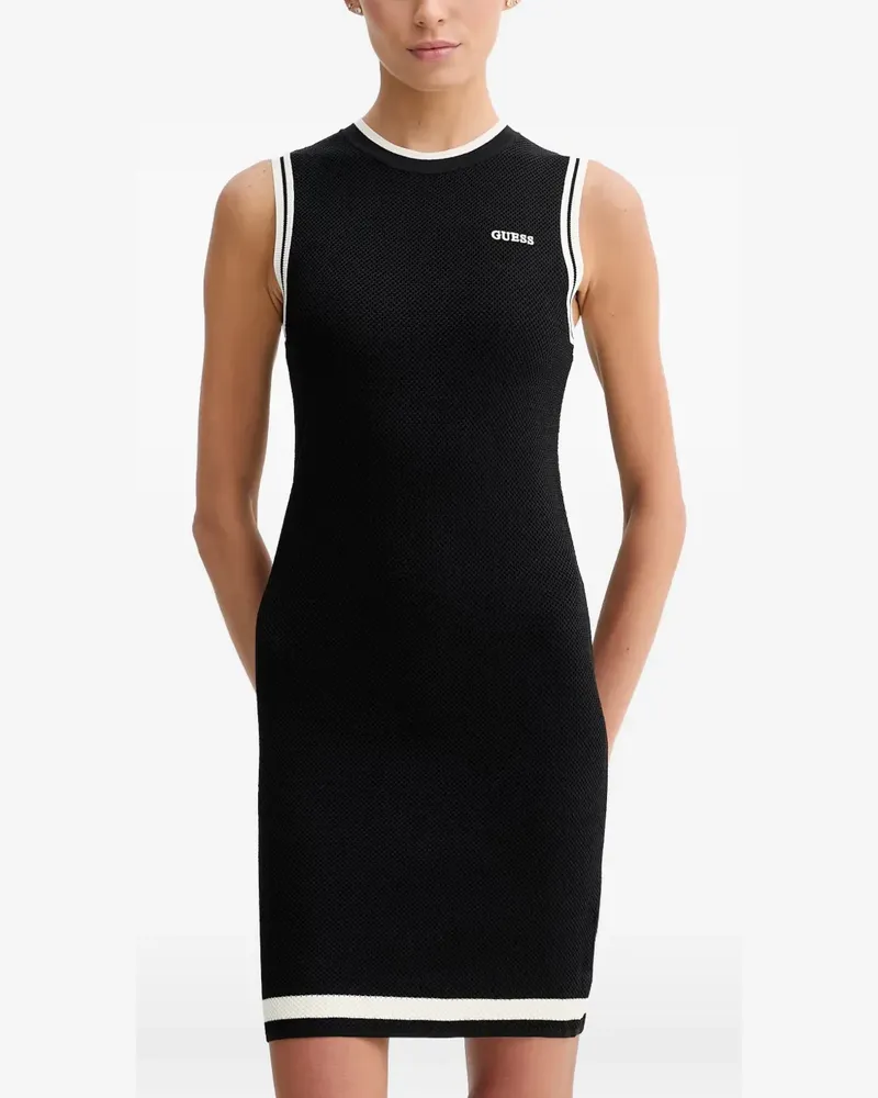 Guess logo-embroidered contrast-trim mini dress - Schwarz Schwarz