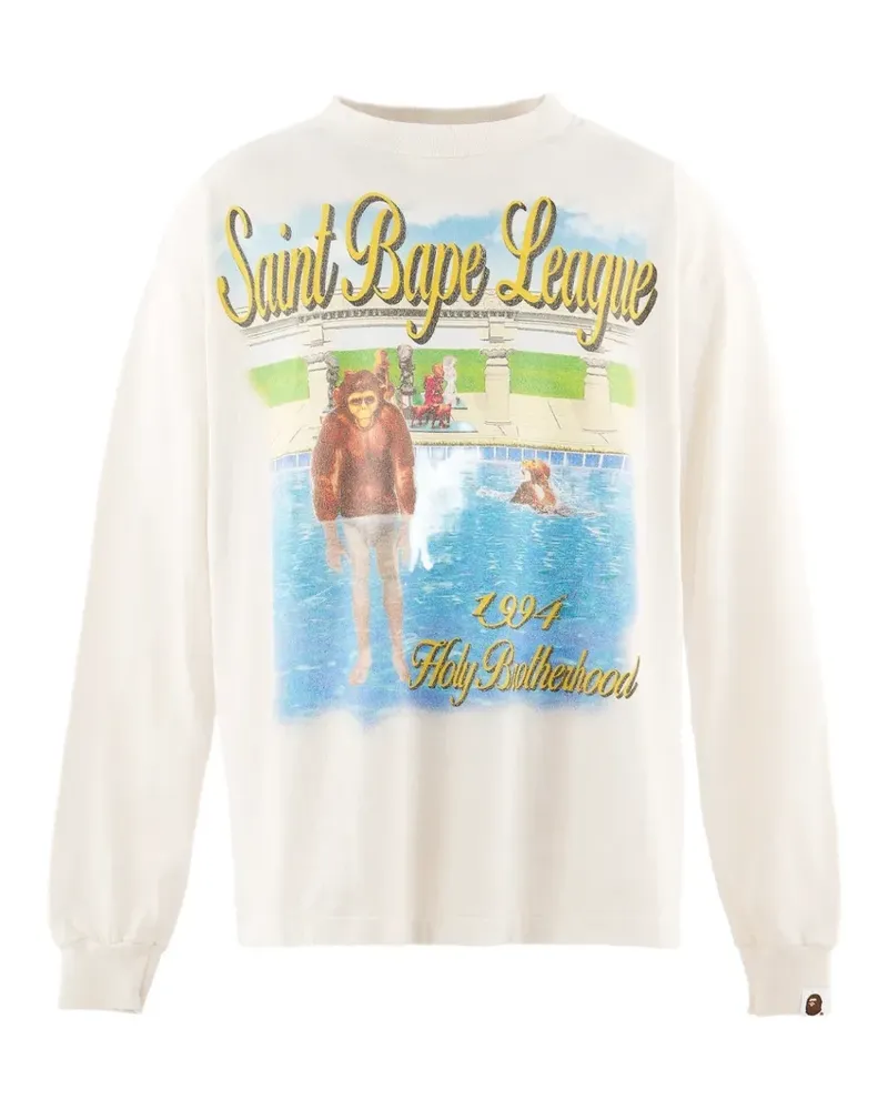 SAINT MXXXXXX x BAPE Langarmshirt mit grafischem Print - Nude Nude