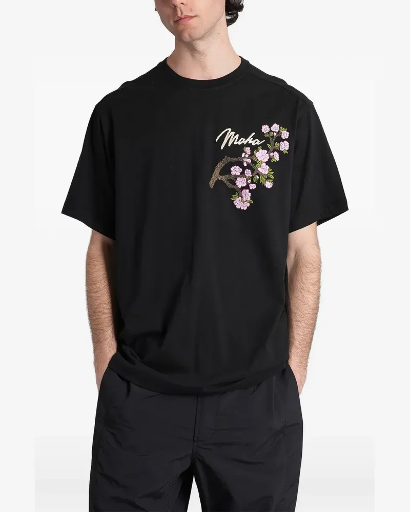 maharishi floral-embroidered t-shirt - Schwarz Schwarz