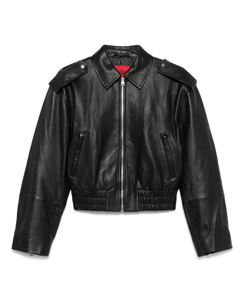 HUGO BOSS Bomberjacke aus Leder - Schwarz Schwarz