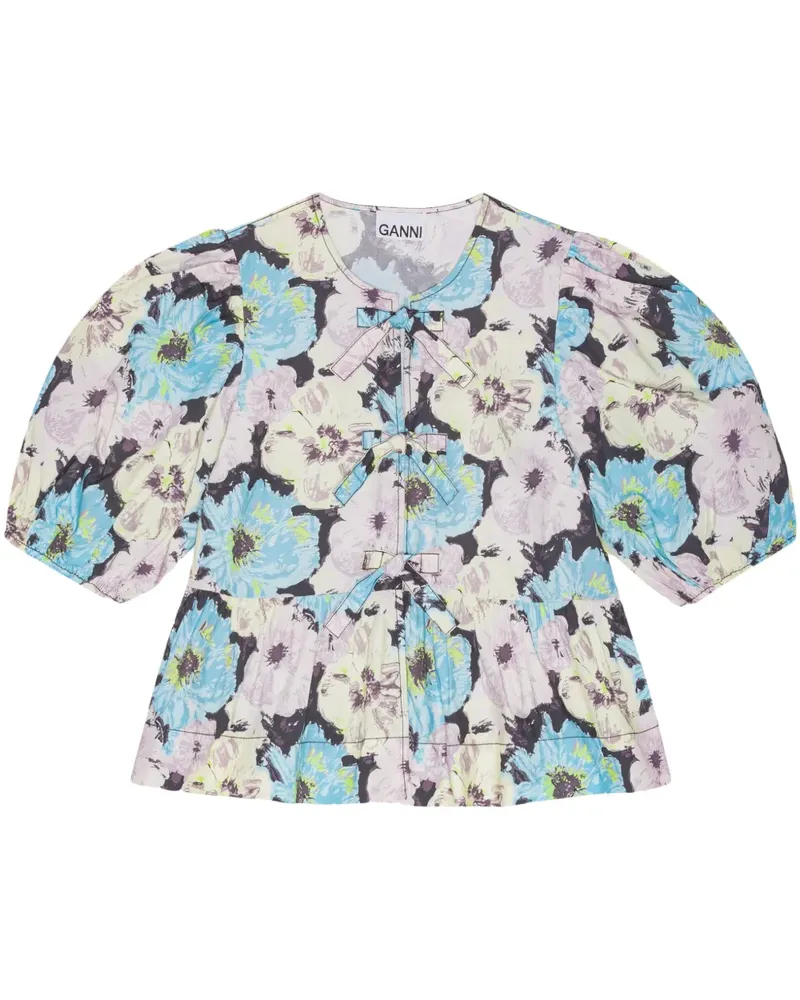 Ganni Bluse mit Print - Blau Blau