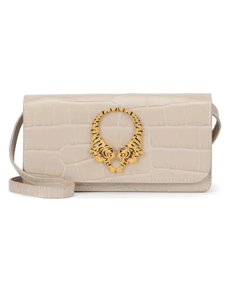 Roberto Cavalli croc-effect tiger-plaque shoulder bag - Nude Nude
