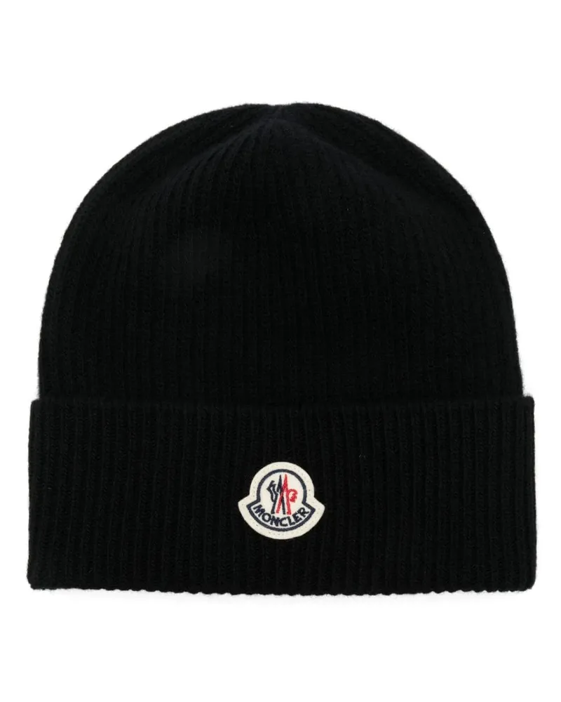 Moncler Beanie mit Logo-Patch - Schwarz Schwarz