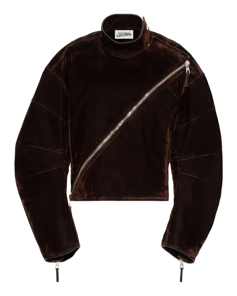 Jean Paul Gaultier Samtjacke mit diagonalem Reißverschluss - Braun Braun
