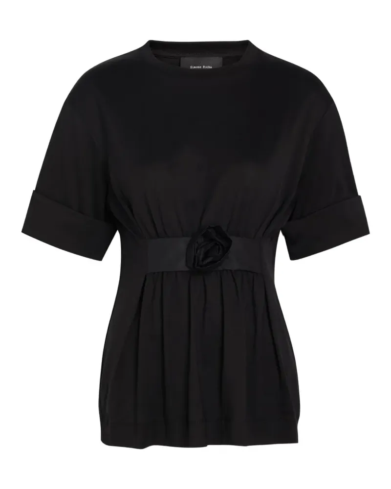 Simone Rocha T-Shirt mit Blumenapplikation - Schwarz Schwarz