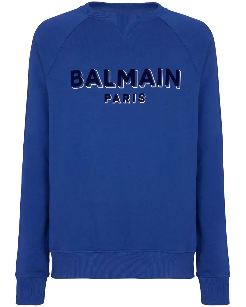 Balmain Sweatshirt mit beflocktem Logo - Blau Blau