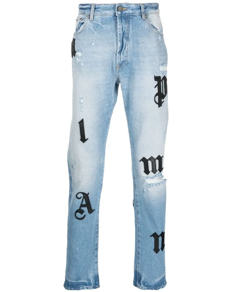 Palm Angels Gerade Jeans mit Logo-Patches - Blau Blau