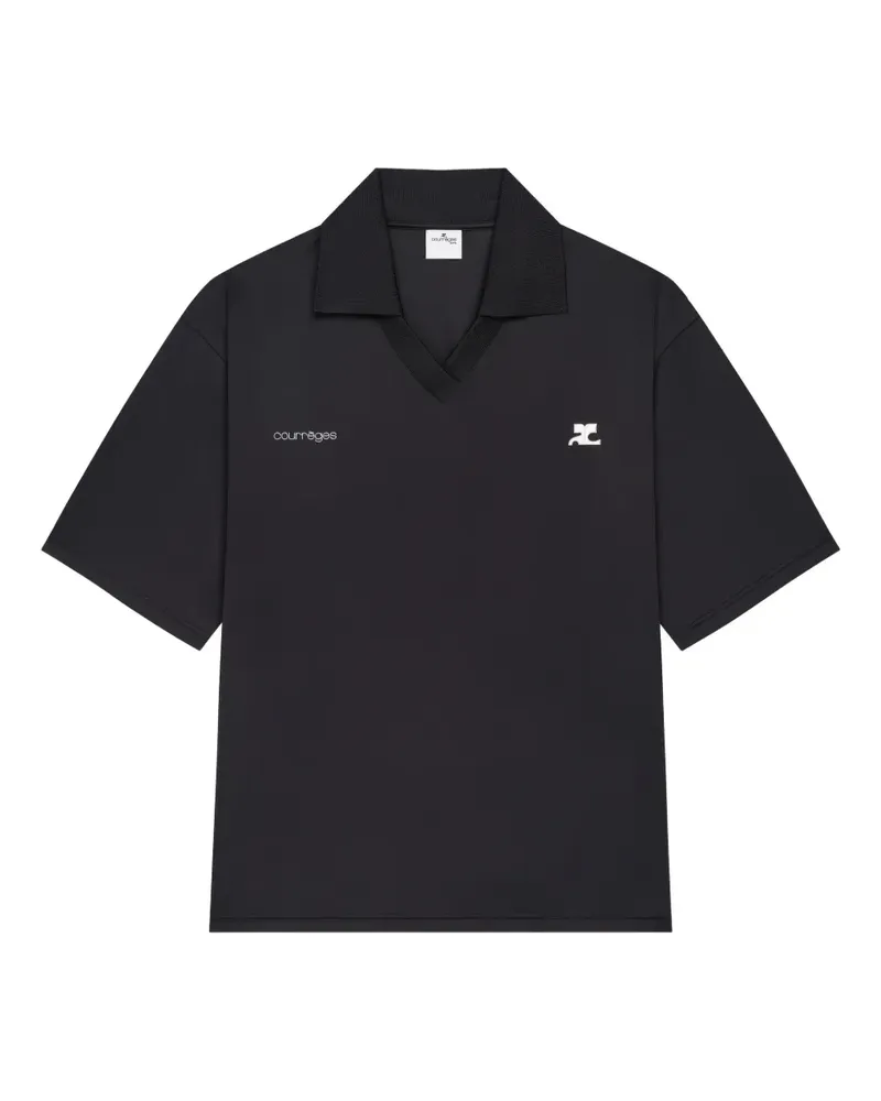 Courrèges T-Shirt mit V-Ausschnitt - Schwarz Schwarz