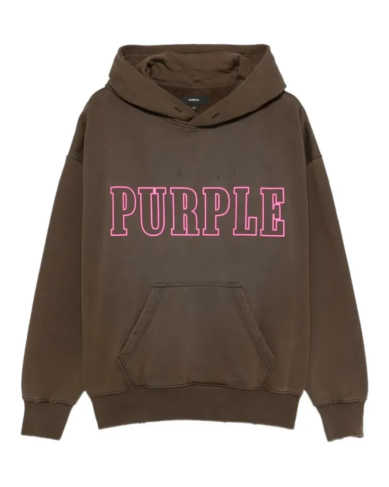 PURPLE BRAND Distressed-Hoodie mit Logo-Print - Grün Grün