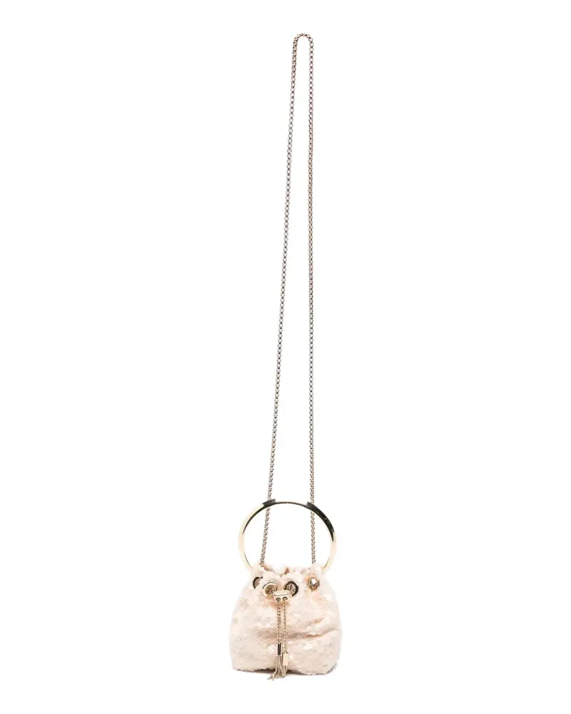 Jimmy Choo mini Bon Bon sequin-embellished bucket bag - Nude Nude