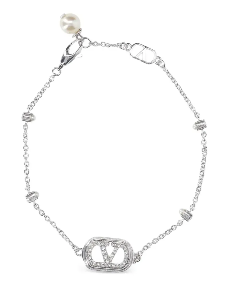 Valentino Garavani VLogo Signature Armband aus Metall mit Perlen und Swarovski-Kristallen - Silber Silber